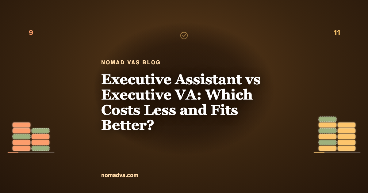 Two desks: an on-site executive assistant and a remote executive virtual assistant, with 20 tasks landing on whichever desk fits best