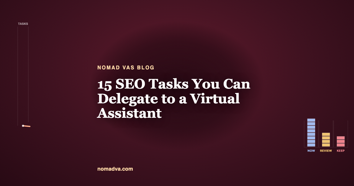 Fifteen SEO tasks to delegate to a virtual assistant, grouped into easy, intermediate and advanced tiers