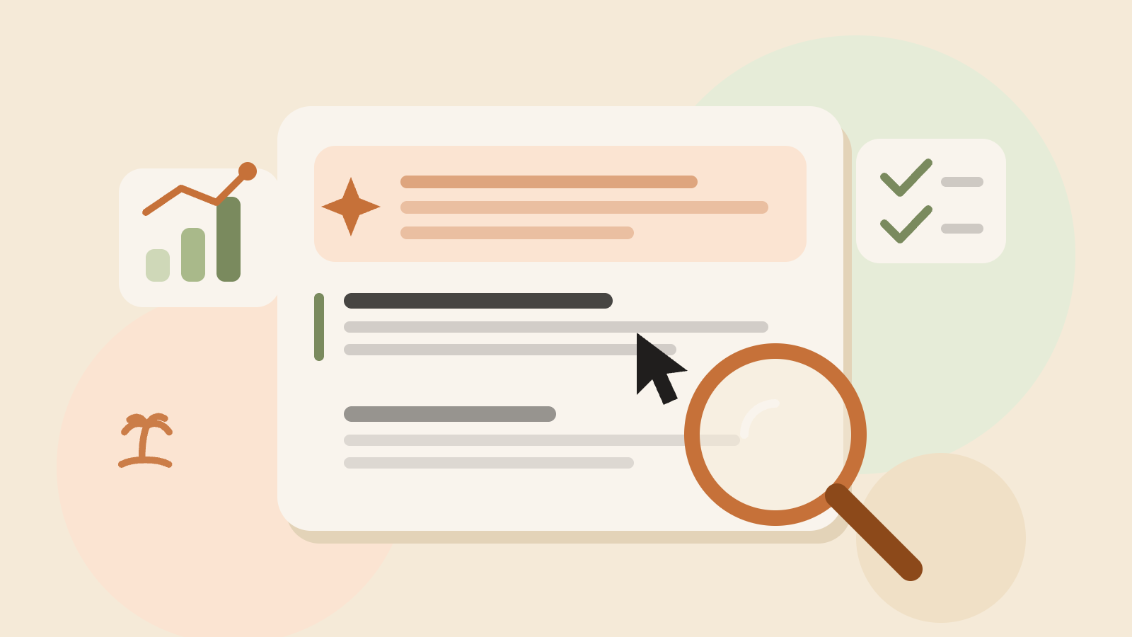 A search results card with an AI summary panel above the organic results