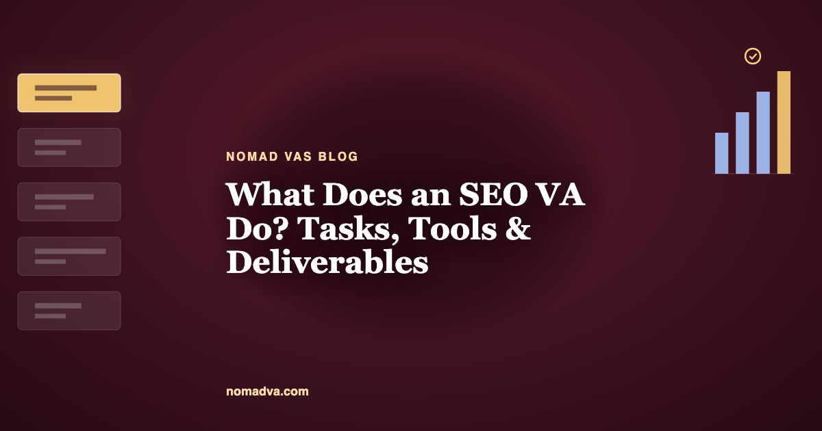 The five things an SEO VA owns: keyword research, on-page optimization, technical SEO, link building, and reporting