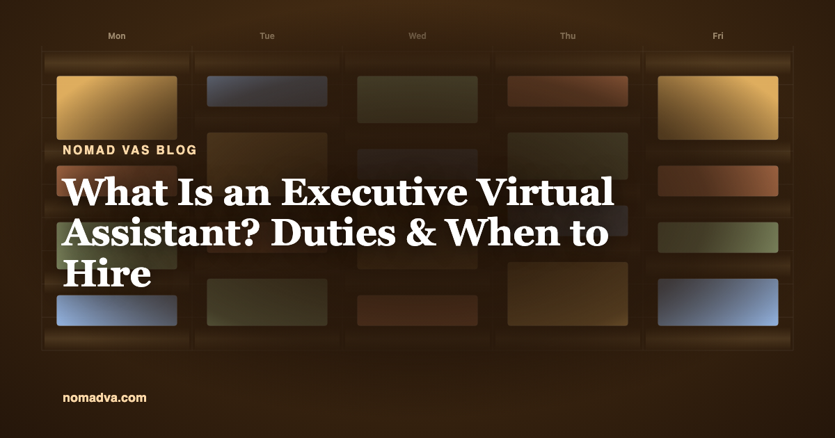 Five areas an executive virtual assistant owns: calendar, inbox, travel, meeting prep and follow-ups